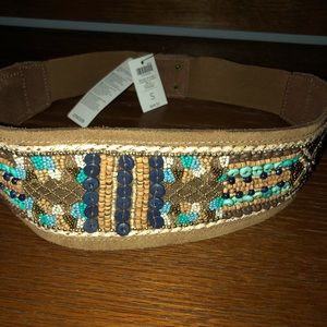 Chico Beaded leather belt Navy Turquoise Easter